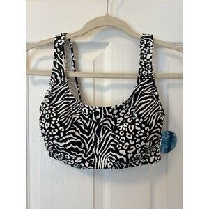 Decree Animal Leopard Print Black White Swim Top Pull-on Bikini “Wild One” Sz S